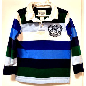 OshKosh Rugby Shirt Boys Size 5 Blue Green White Striped Long Sleeves Collared